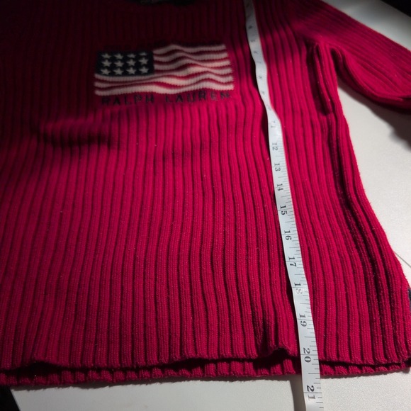 Vintage Polo Ralph Lauren Red American Flag Rib Knit Sweater Womens Small - Picture 9 of 10